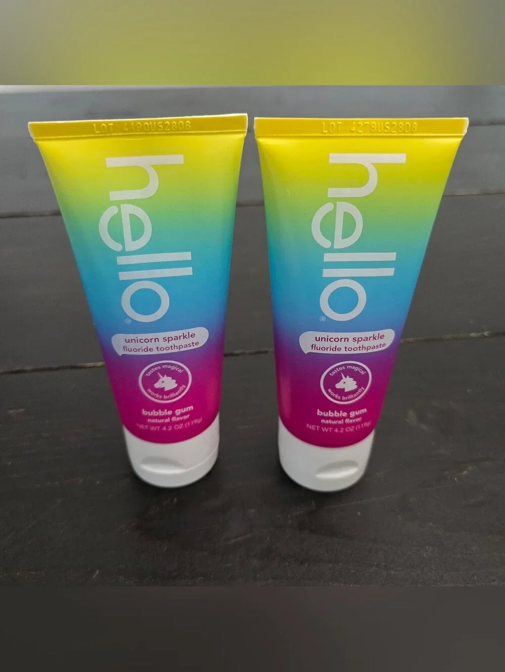 hello Unicorn Sparkle Kids Fluoride Toothpaste Natural Bubble Gum Flavor Sealed